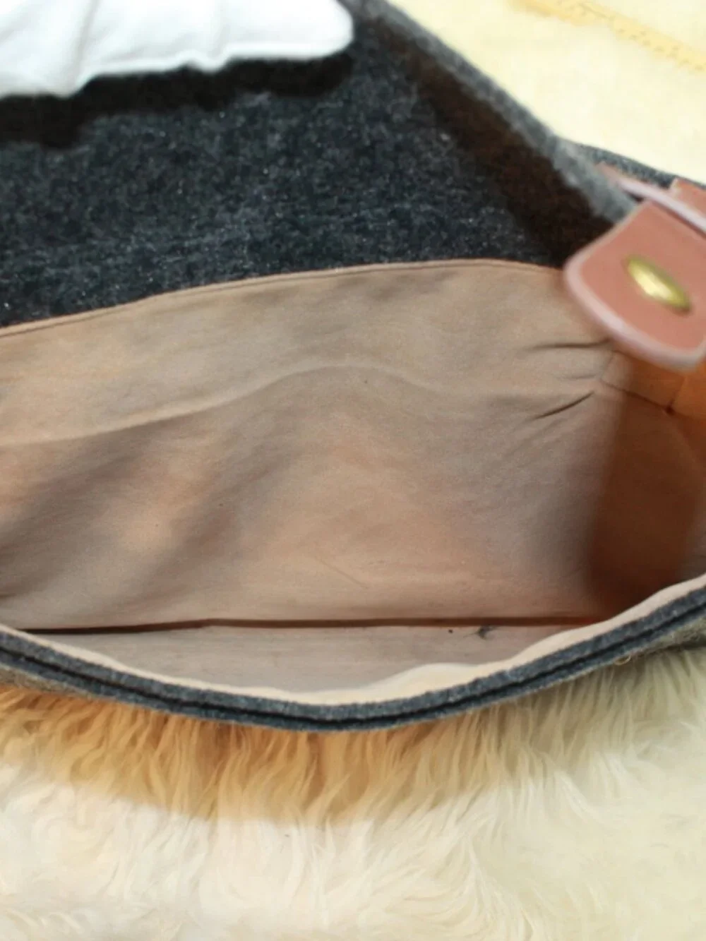 Mosiso Dark Grey Flannel Faux Leather Felt Lined Adj Shoulder Strap Laptop Bag